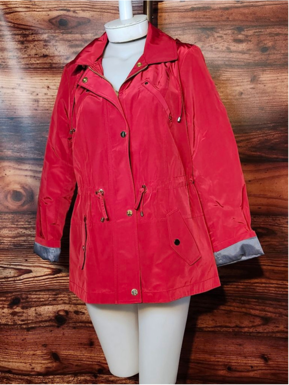 Women's Charter Club Water Resistant Rain Jacket S Red